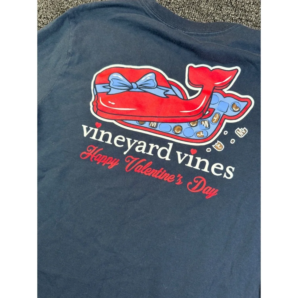 Vineyard Vines Kids Large Navy Valentine's Day Whale Box of Chocolates LS Shirt